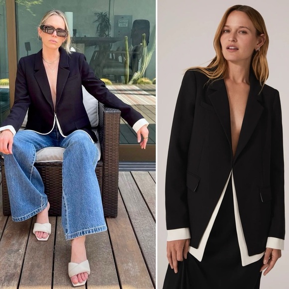 Favorite Daughter Kelly Blazer Black Ivory Trim Tuxedo Style Two Tone Jacket S - Picture 12 of 14